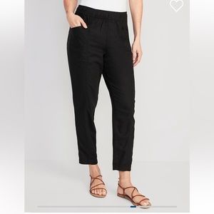 High waisted cropped tapered linen pants
